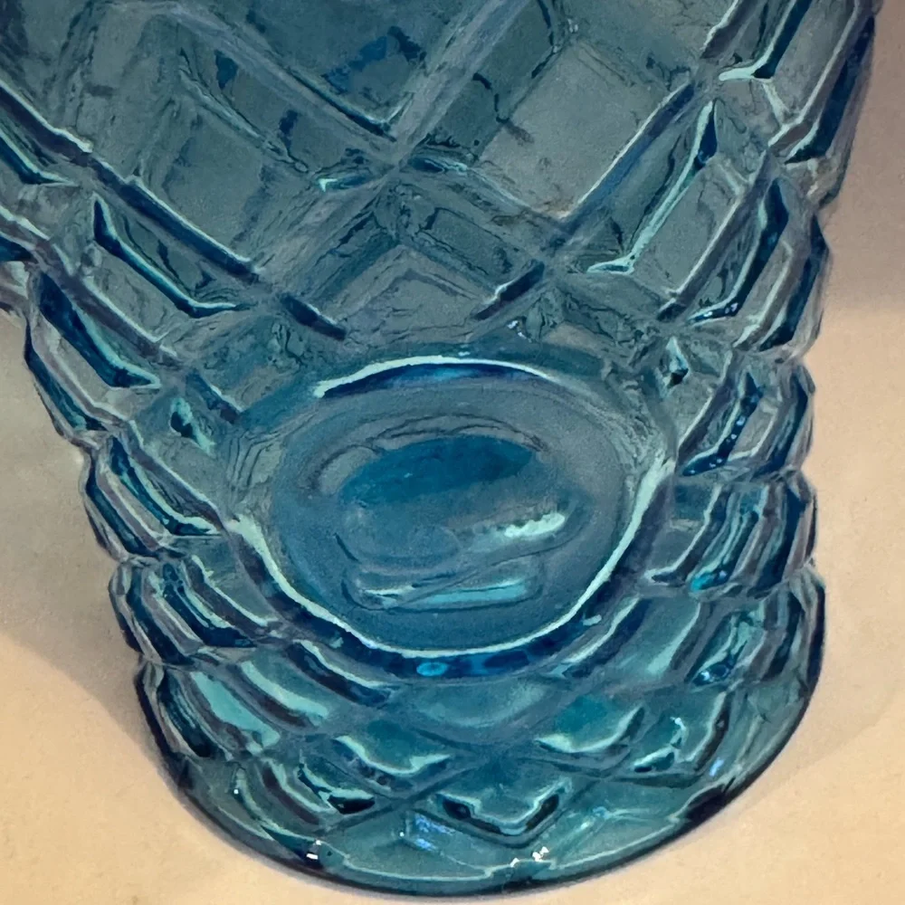 Vintage Light Blue Glass Genie Bottle Decanter w/ Glass Stopper Made in Taiwan